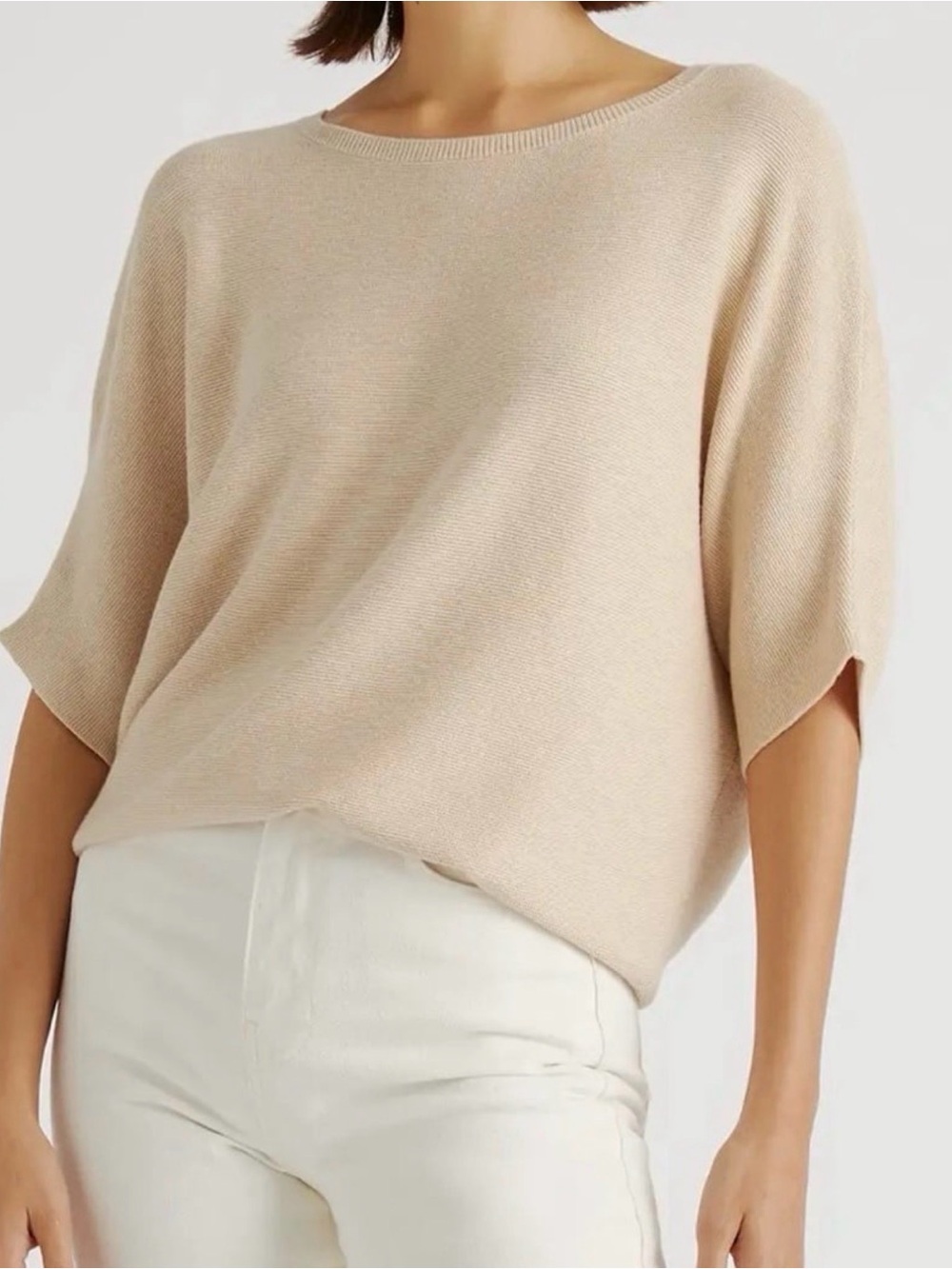 QUINCE Light Beige Women's Short-Sleeve Knit Sweater medium